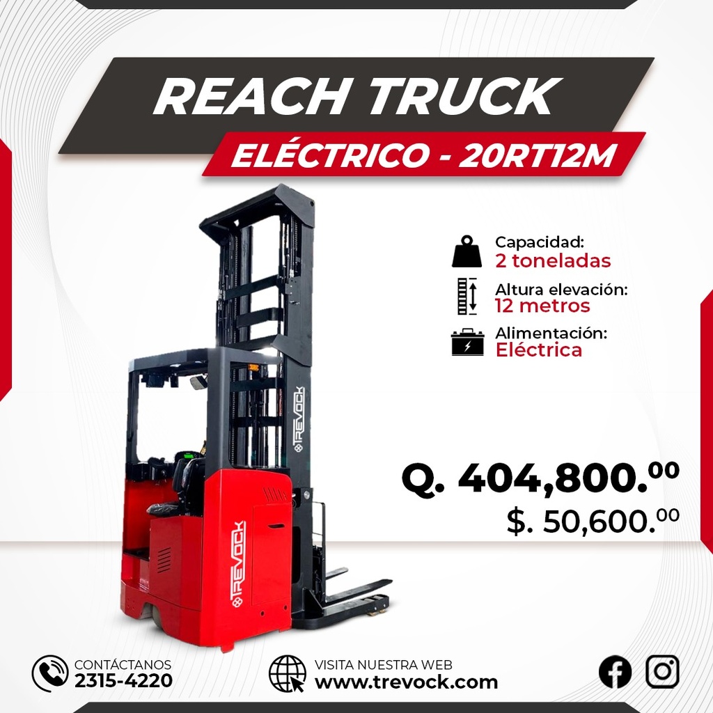 Montacargas electrico tipo reach truck 2 Ton / 12 m
