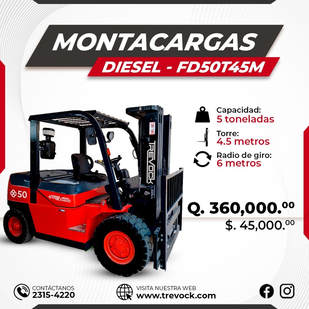 Montacarga 5 ton de 4.5 mts