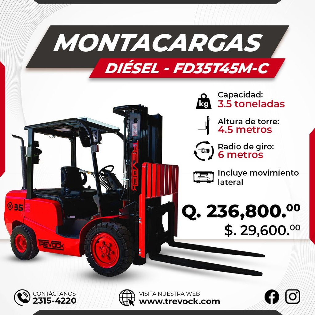 Montacarga 3.5 Ton Torre 4.5 m tipo C 