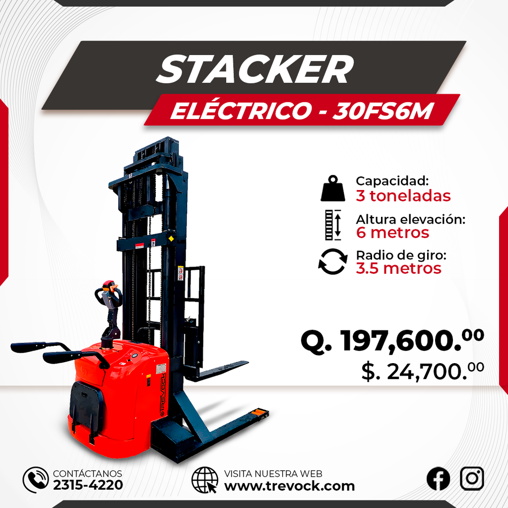 [30FS6M] Montacargas eléctrico tipo Rider Stacker 3 Ton / 6 m