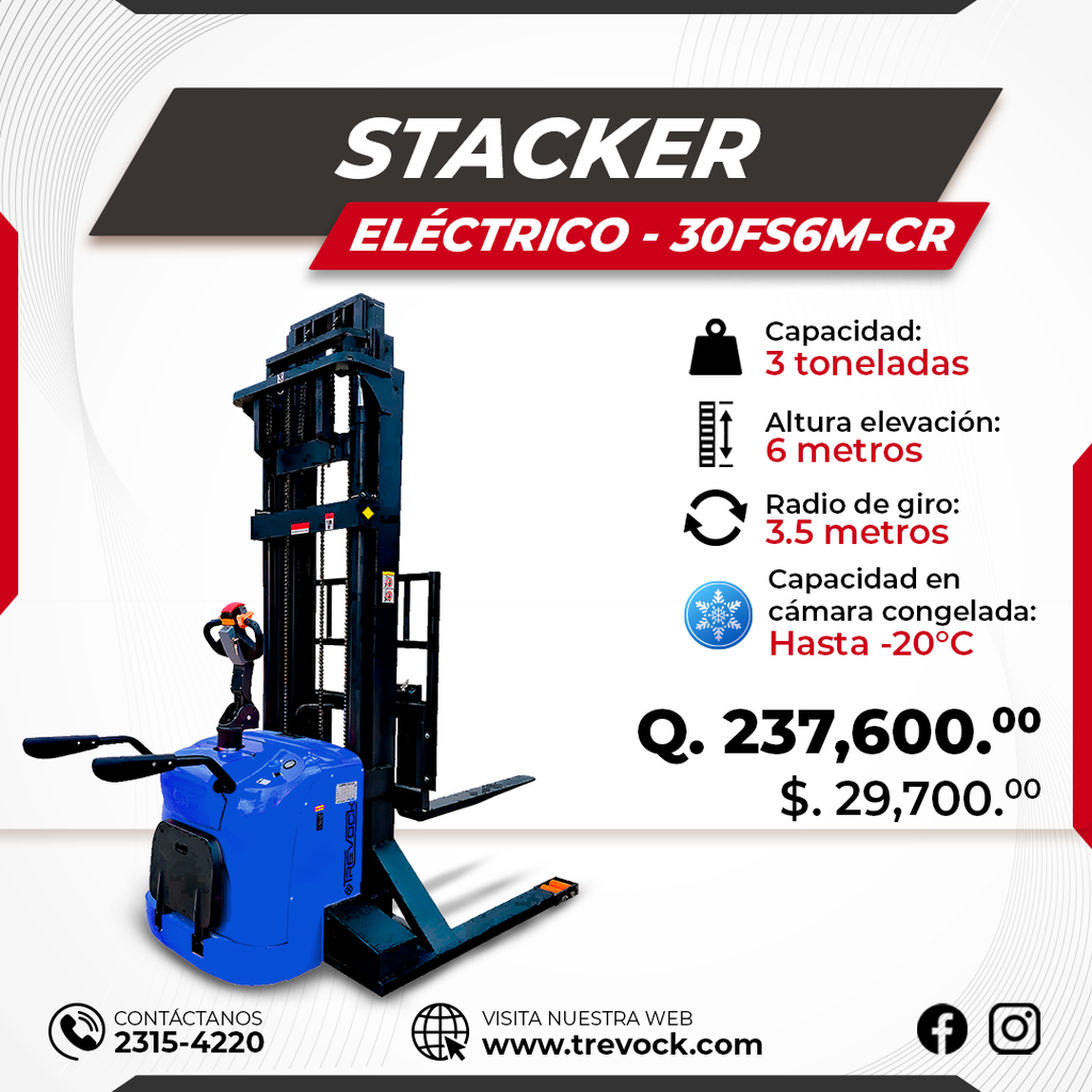 [30FS6M-CR] Montacargas eléctrico tipo Rider Stacker 3 Ton / 6 m cuarto en frío