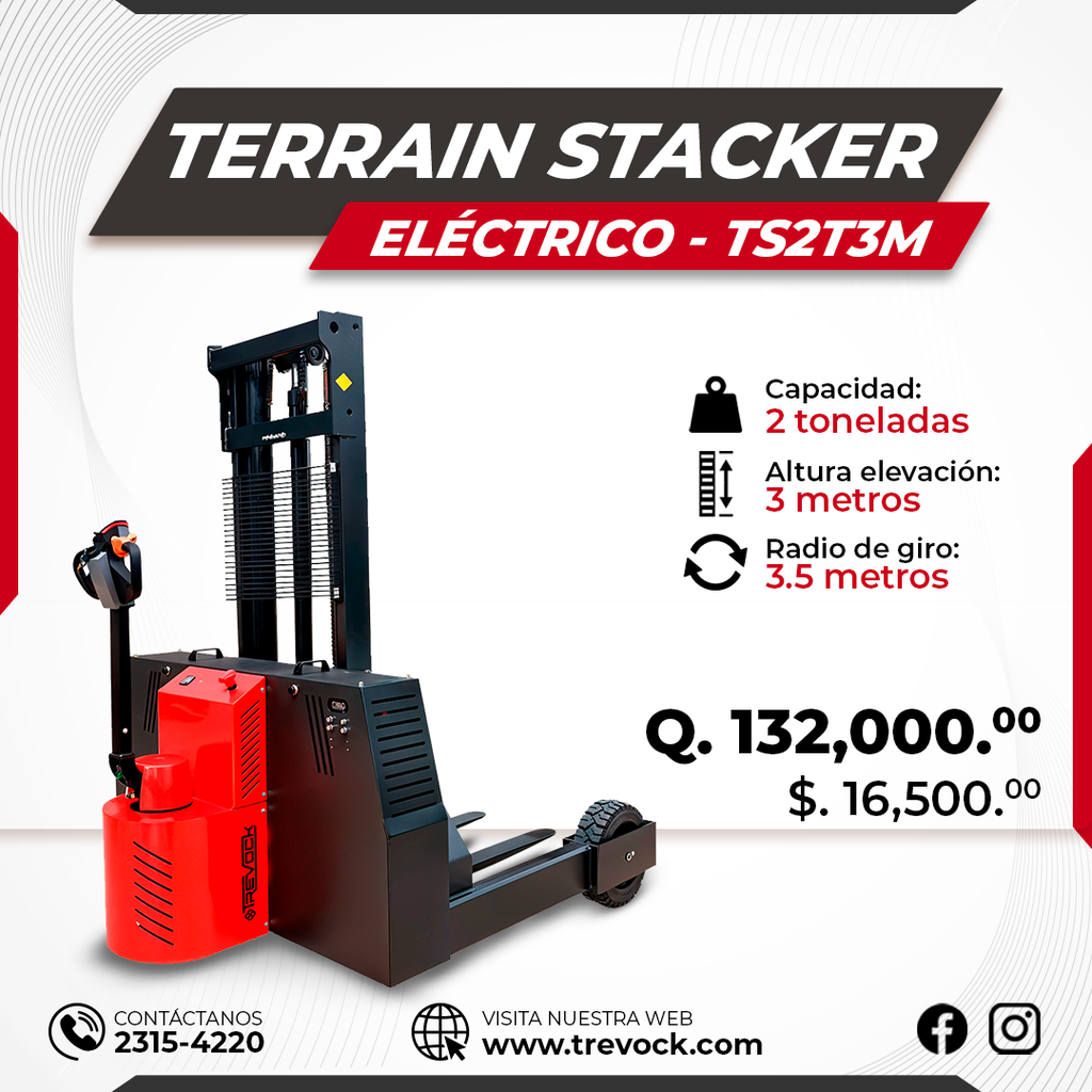 [TS2T3M] Montacargas eléctrico tipo Terrain Stacker 2 Ton / 3 m